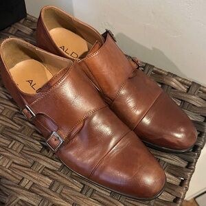 Aldo Men's Brown Leather Monk Strap Oxfords